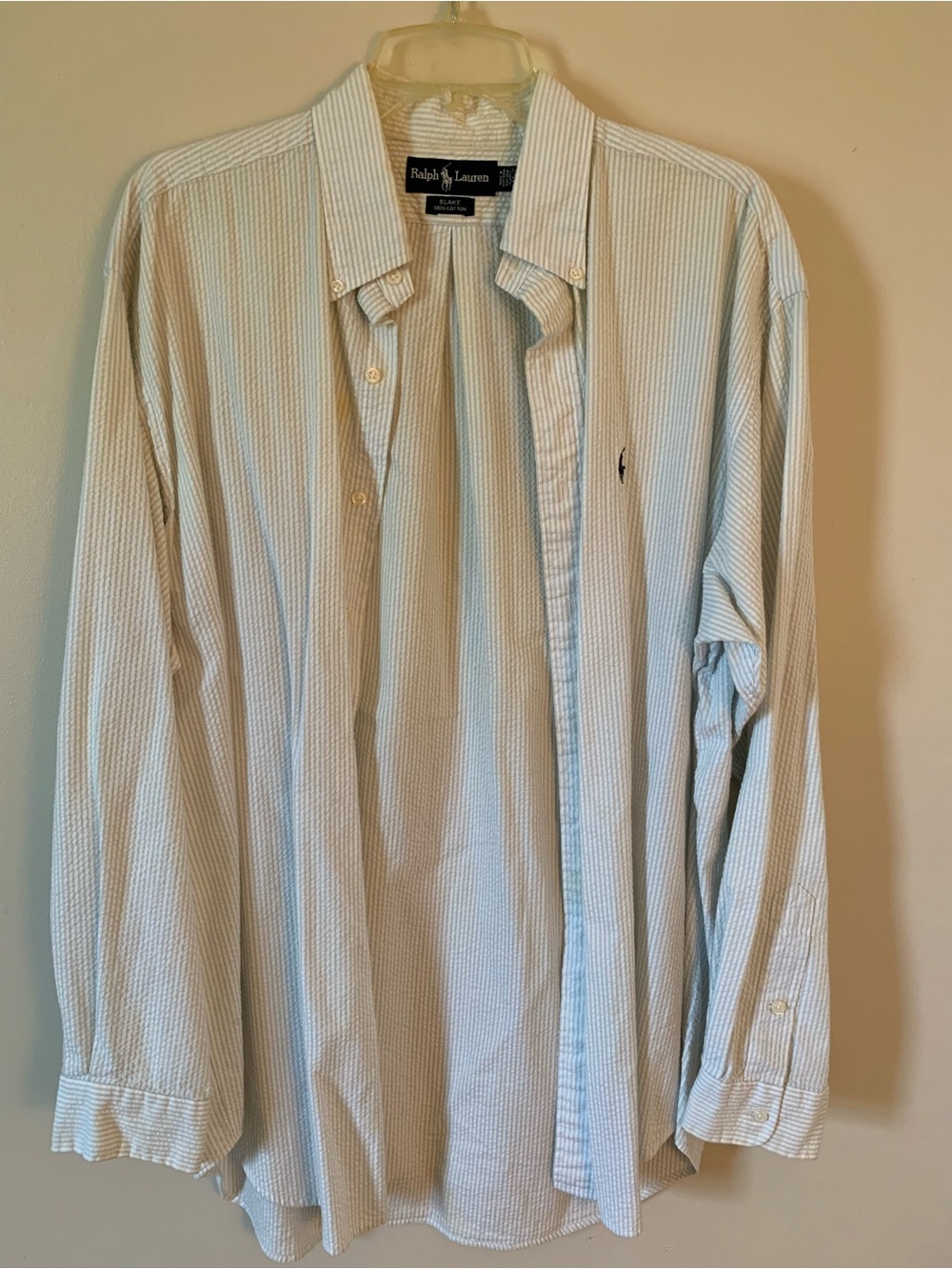 Ralph Lauren Light Blue & White Pinstripe Seersucker Button-Down Shirt